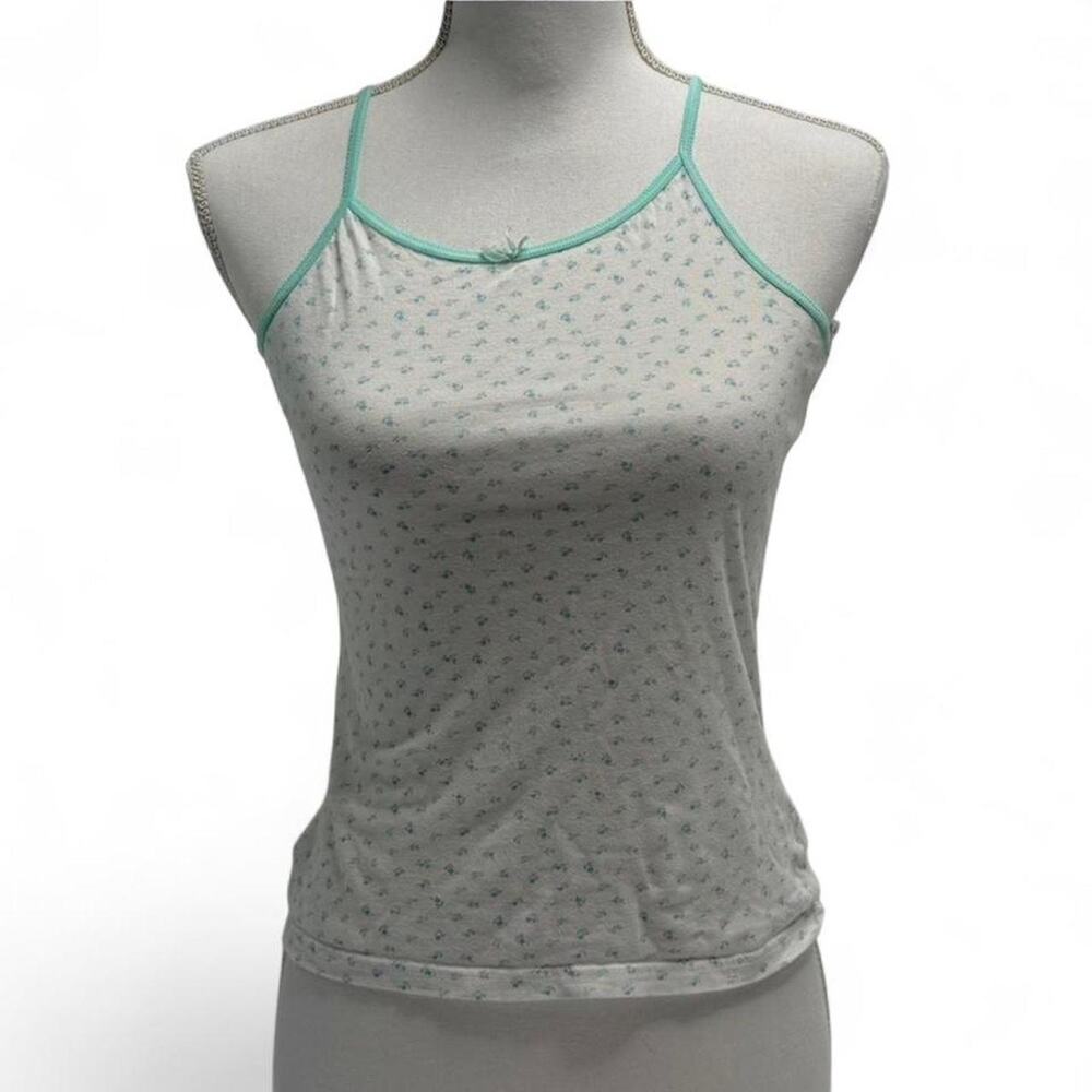 White and blue floral tank top size XS 100% cotton
